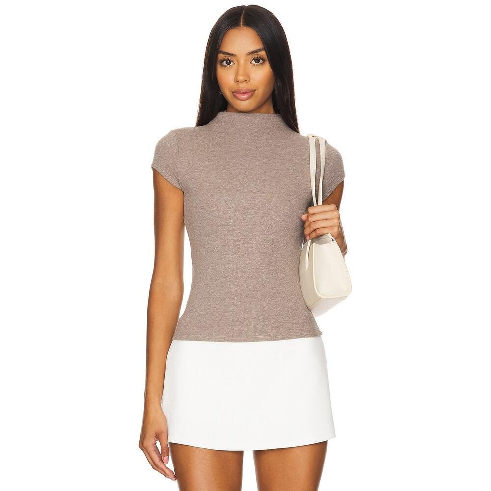Geel Gem Ribbed Knit Cap Sleeve Top Walnut - XS